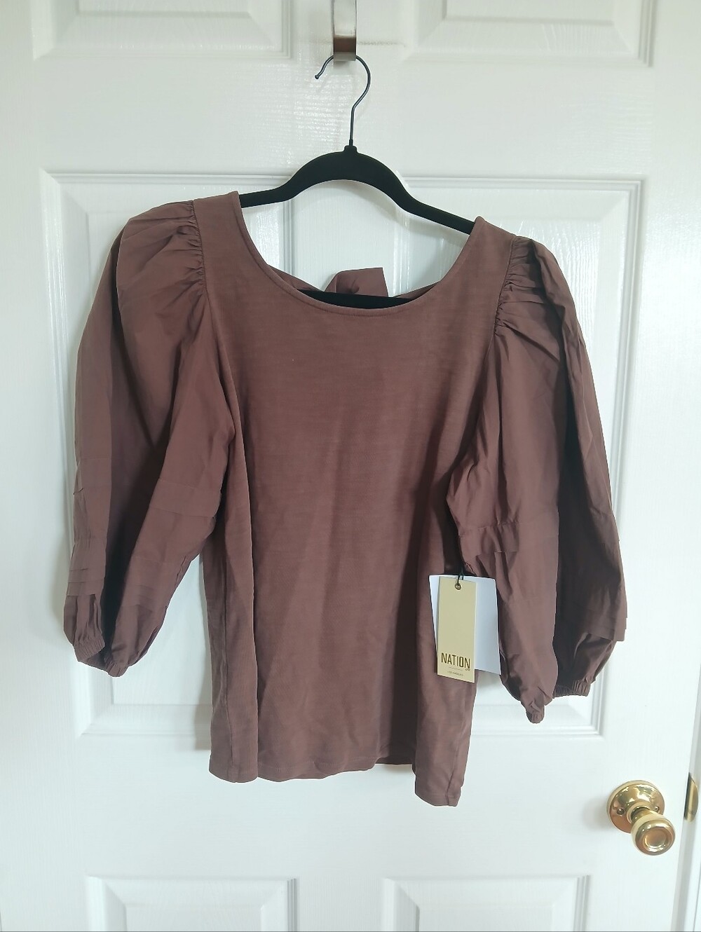 NWT brown Nation LTD Gracie Pintuck Combo Tee Boho Cottage Festival Western